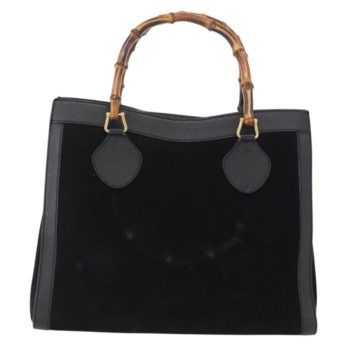 GUCCI Bamboo Hand Bag Suede Black Gold 002 1096 0260 Auth 172841