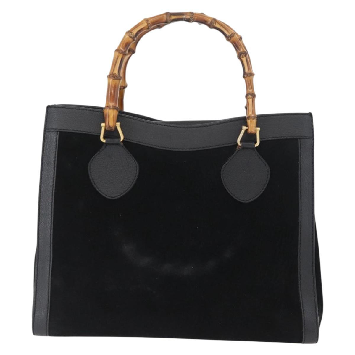 GUCCI Bamboo Hand Bag Suede Black Gold 002 1096 0260 Auth 172841