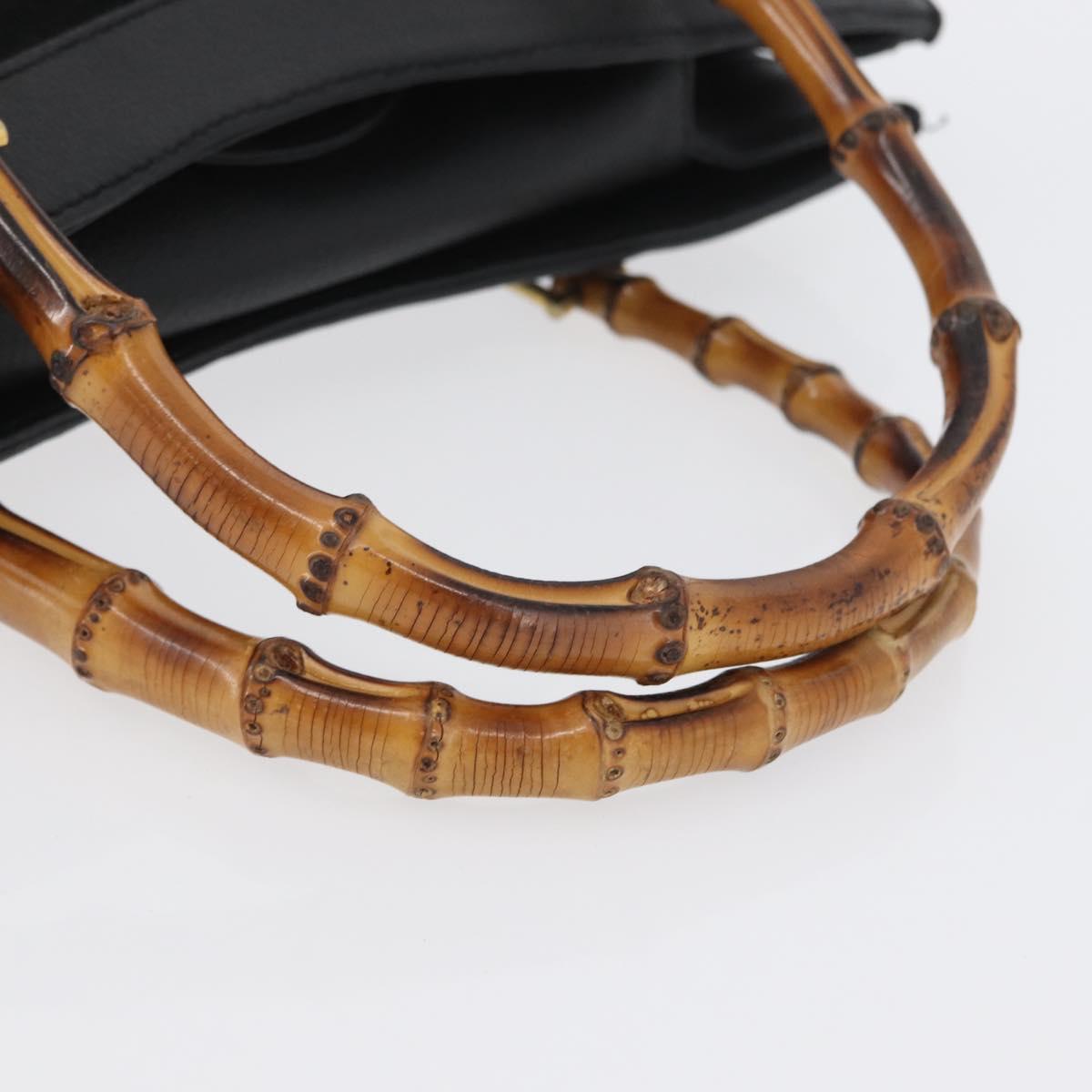 GUCCI Bamboo Hand Bag Suede Black Gold 002 1096 0260 Auth 172841
