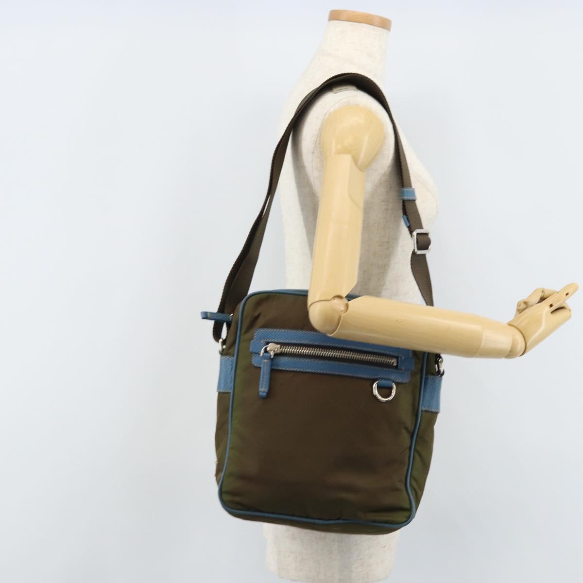 PRADA Shoulder Bag Nylon Khaki Silver Auth 172848