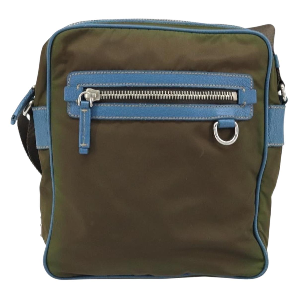 PRADA Shoulder Bag Nylon Khaki Silver Auth 172848