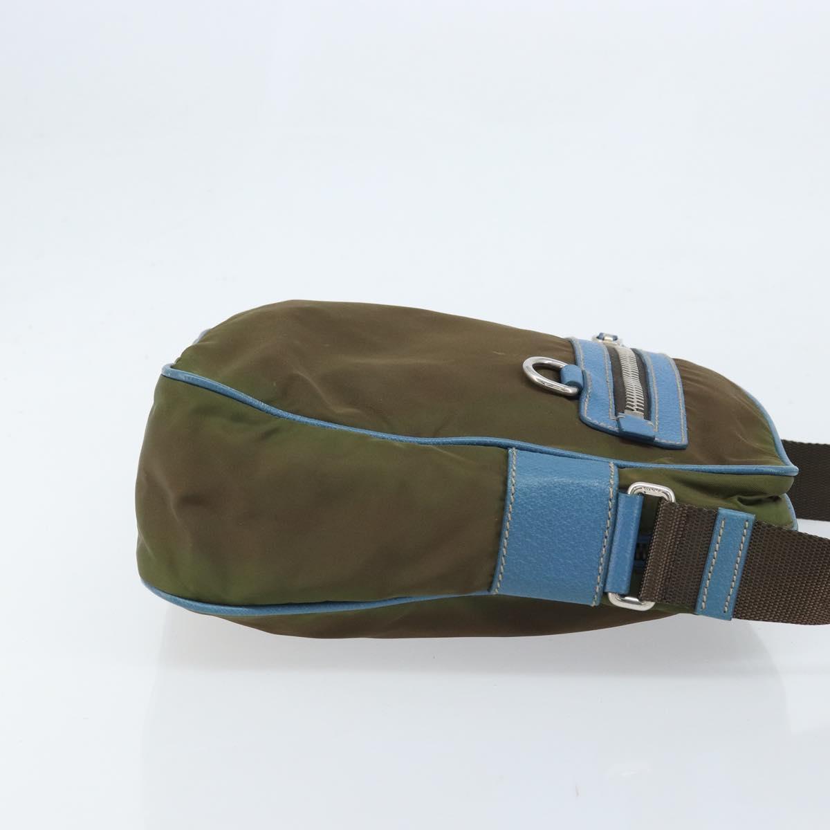 PRADA Shoulder Bag Nylon Khaki Silver Auth 172848