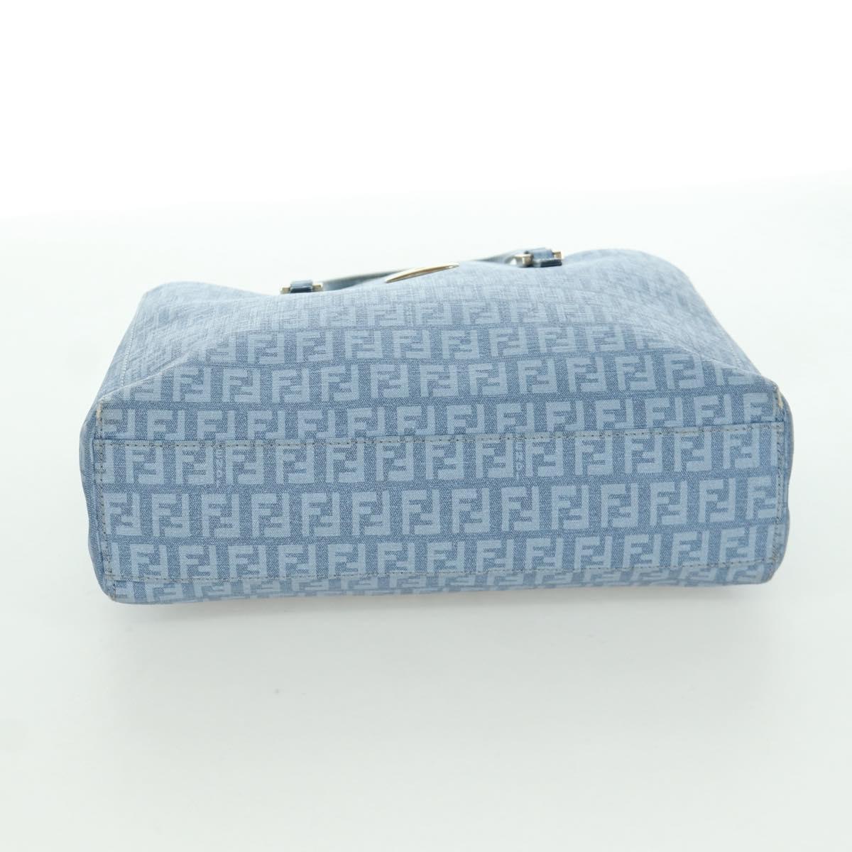 FENDI Zucchino Canvas Hand Bag PVC Light Blue Gold Auth 172850V