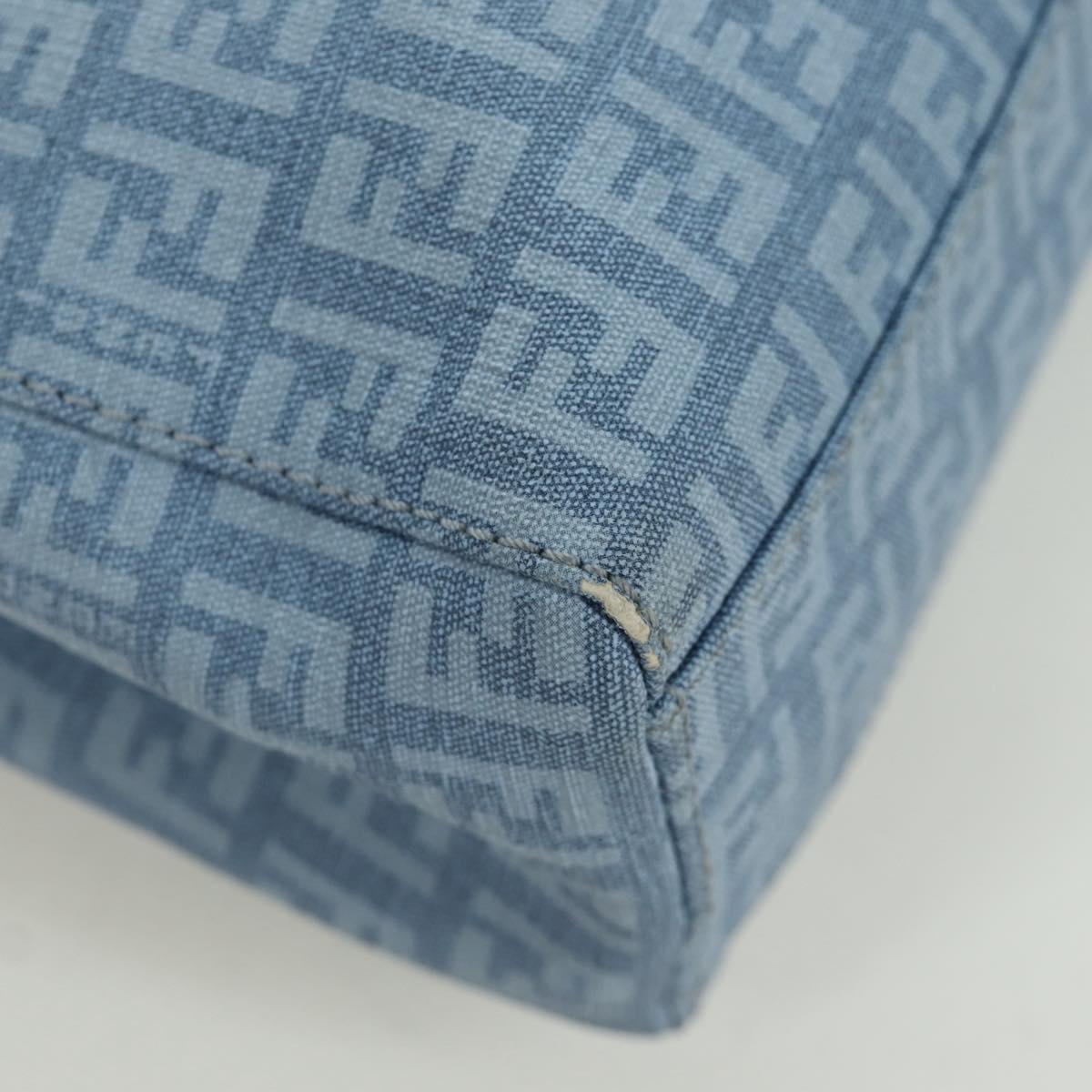 FENDI Zucchino Canvas Hand Bag PVC Light Blue Gold Auth 172850V