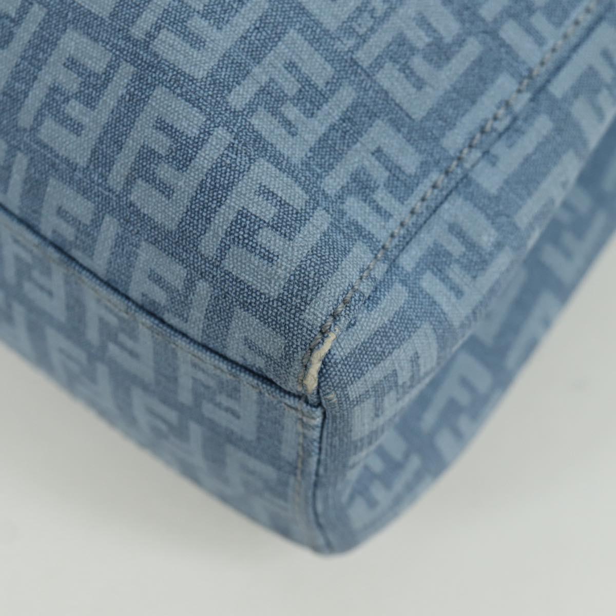FENDI Zucchino Canvas Hand Bag PVC Light Blue Gold Auth 172850V