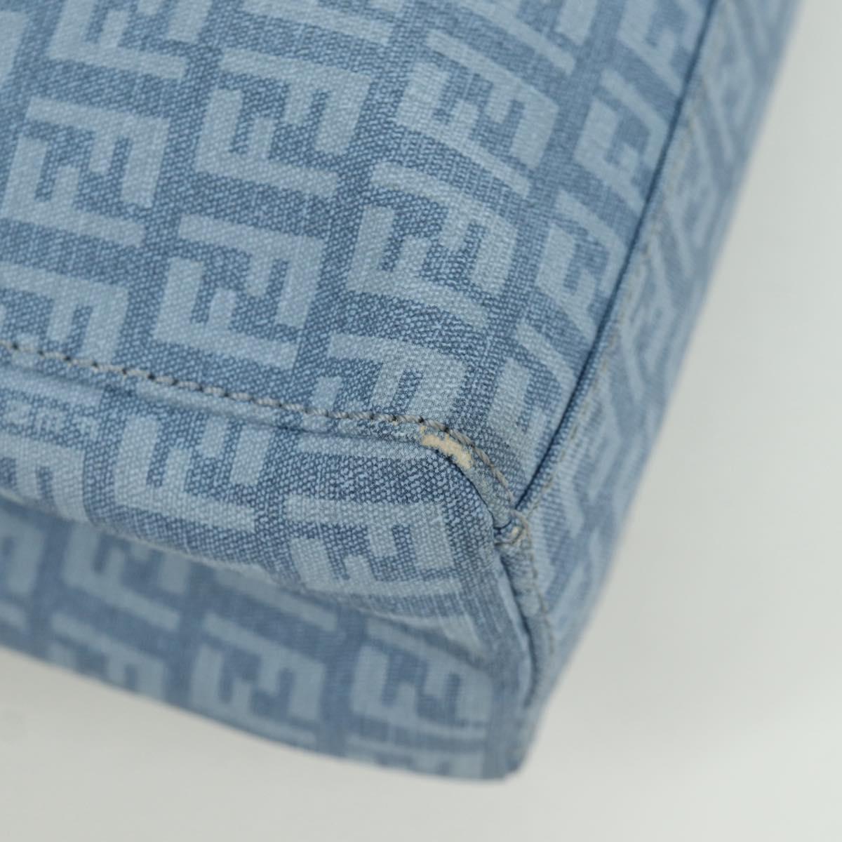 FENDI Zucchino Canvas Hand Bag PVC Light Blue Gold Auth 172850V