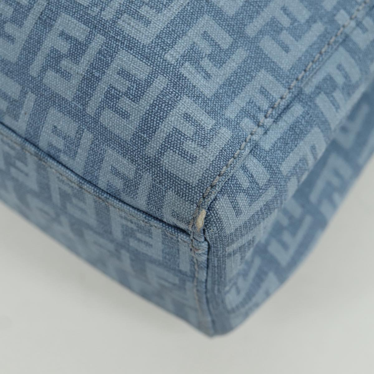 FENDI Zucchino Canvas Hand Bag PVC Light Blue Gold Auth 172850V