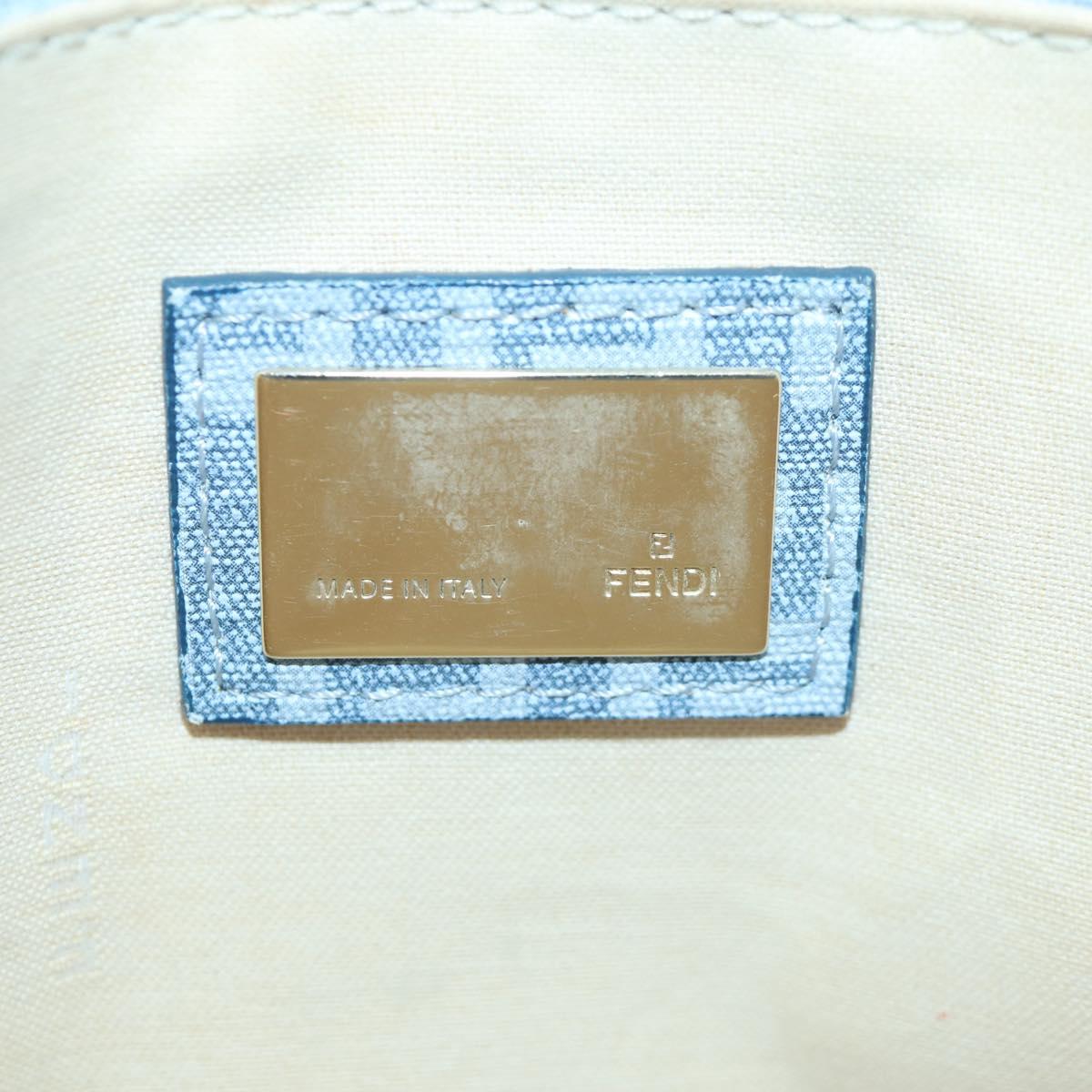 FENDI Zucchino Canvas Hand Bag PVC Light Blue Gold Auth 172850V