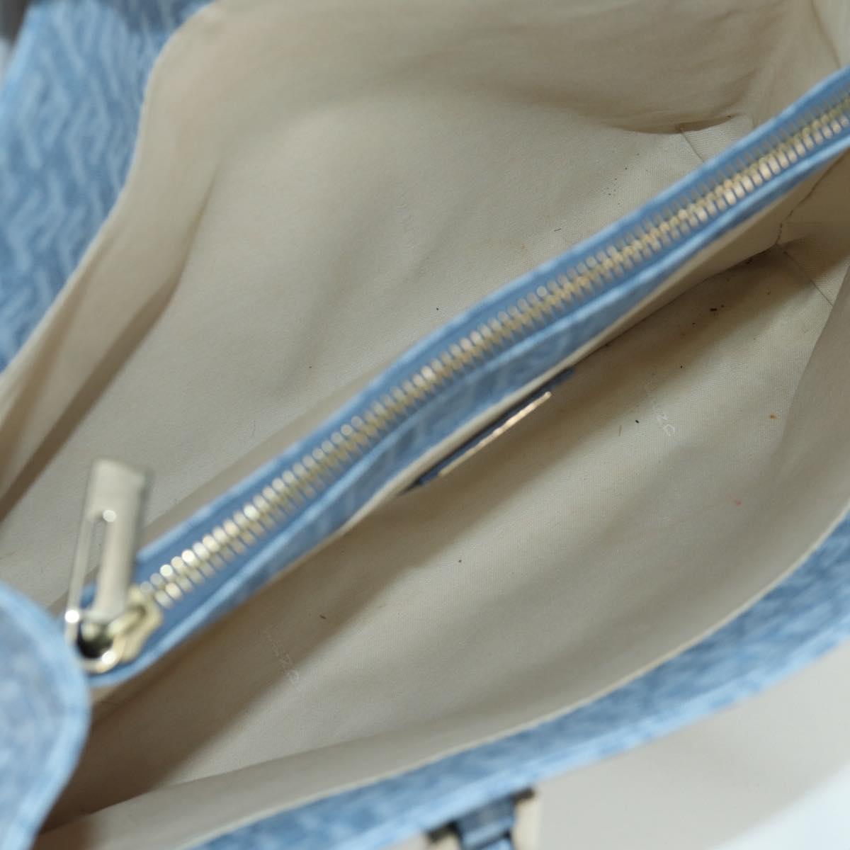 FENDI Zucchino Canvas Hand Bag PVC Light Blue Gold Auth 172850V