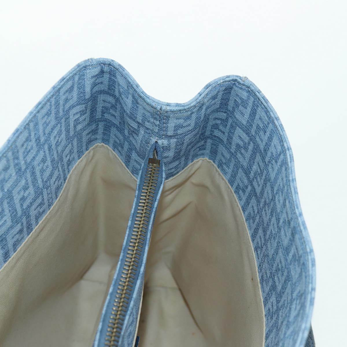 FENDI Zucchino Canvas Hand Bag PVC Light Blue Gold Auth 172850V