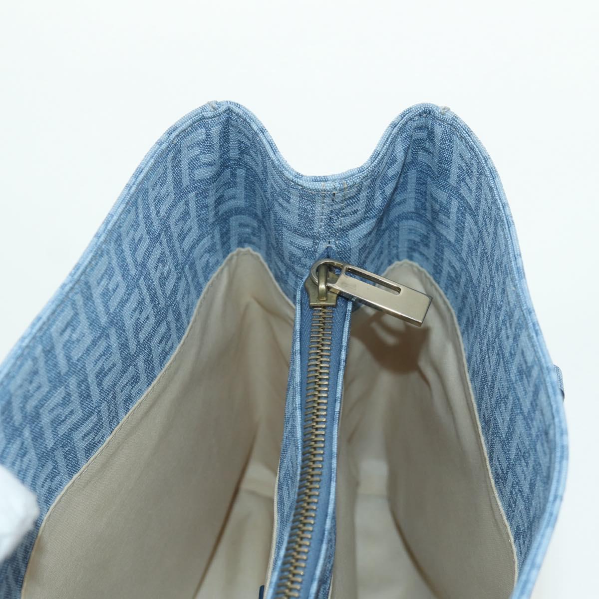 FENDI Zucchino Canvas Hand Bag PVC Light Blue Gold Auth 172850V