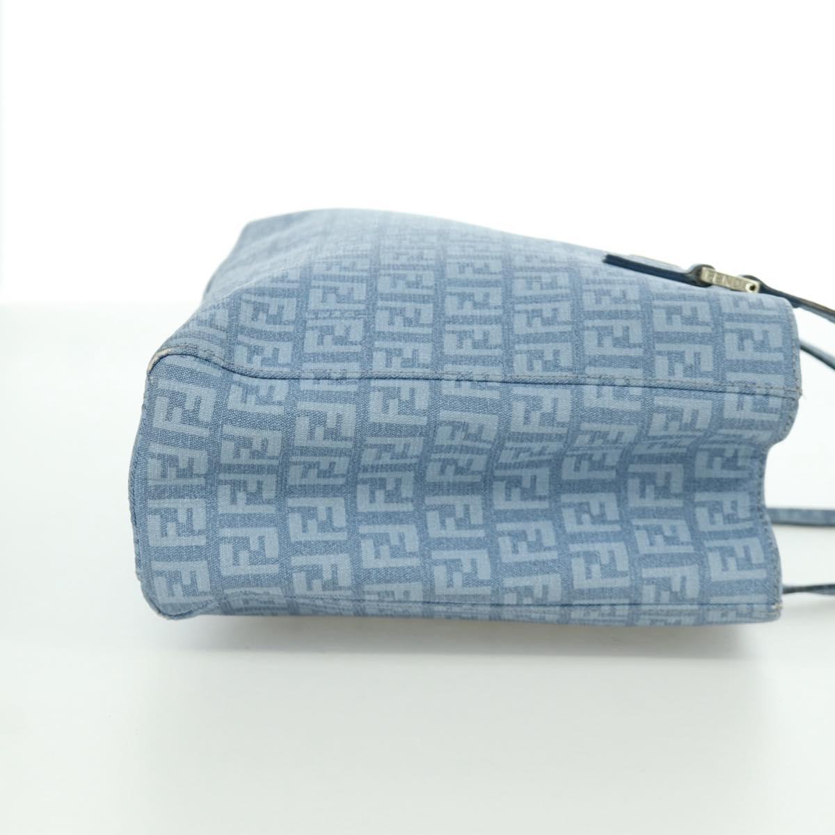 FENDI Zucchino Canvas Hand Bag PVC Light Blue Gold Auth 172850V