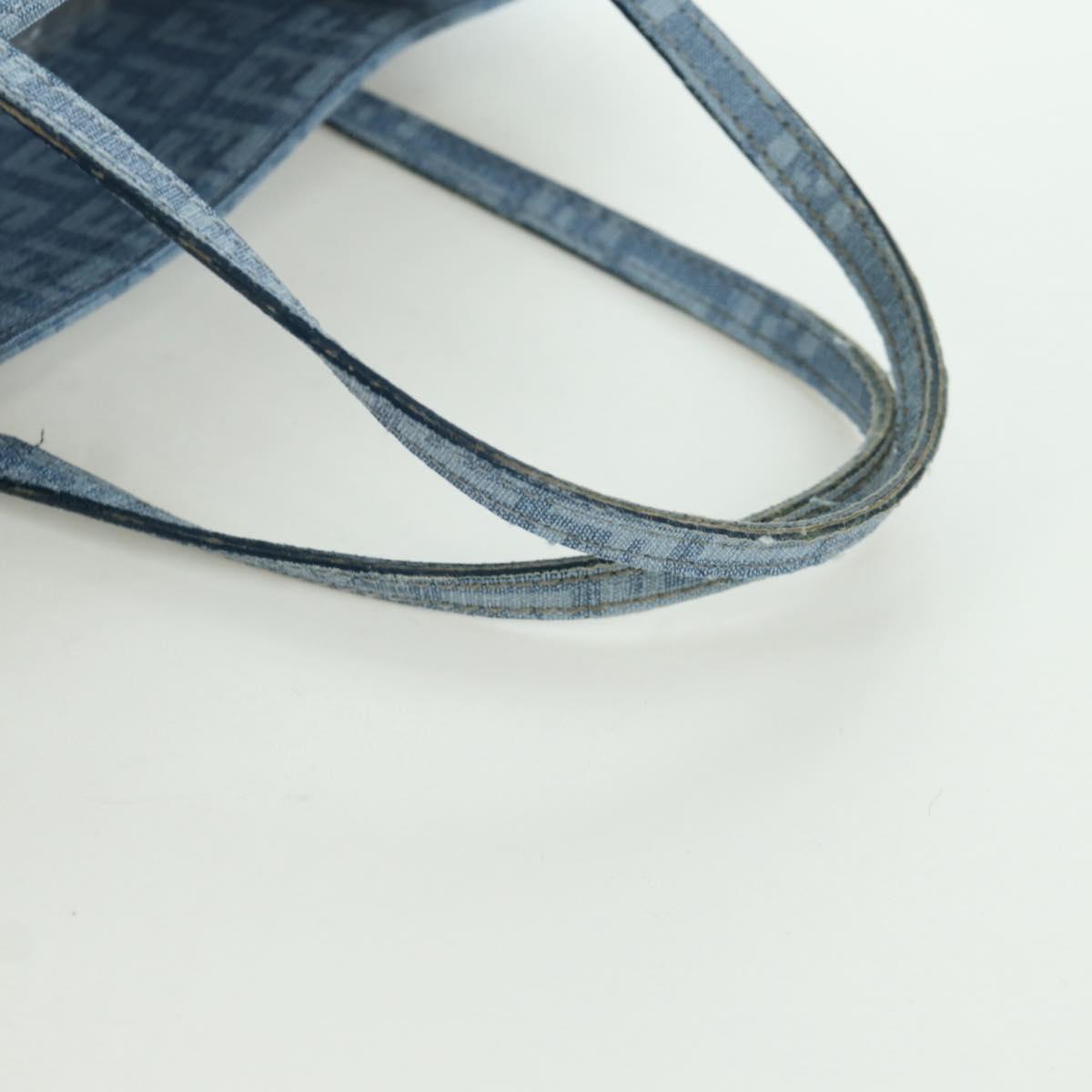 FENDI Zucchino Canvas Hand Bag PVC Light Blue Gold Auth 172850V