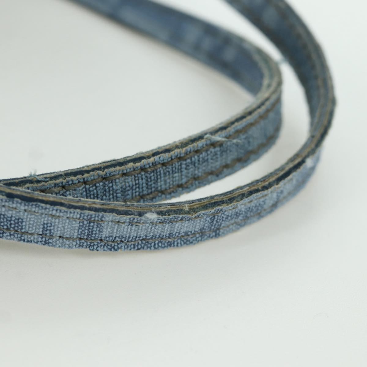 FENDI Zucchino Canvas Hand Bag PVC Light Blue Gold Auth 172850V