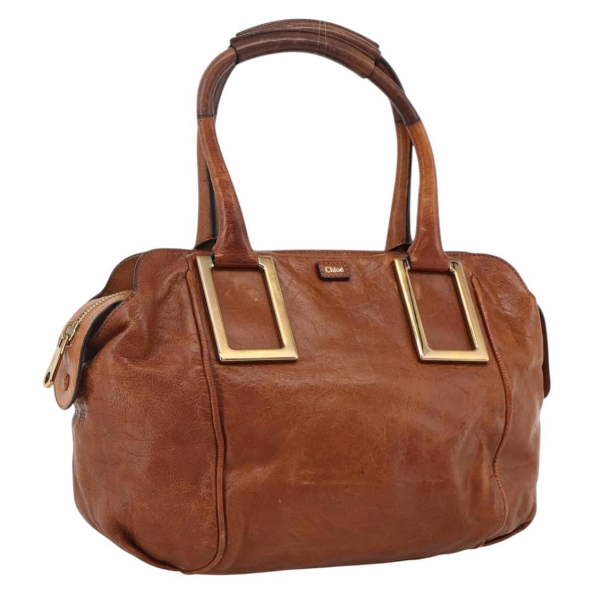 Chloe Etel Hand Bag Leather Brown Gold Auth 172853