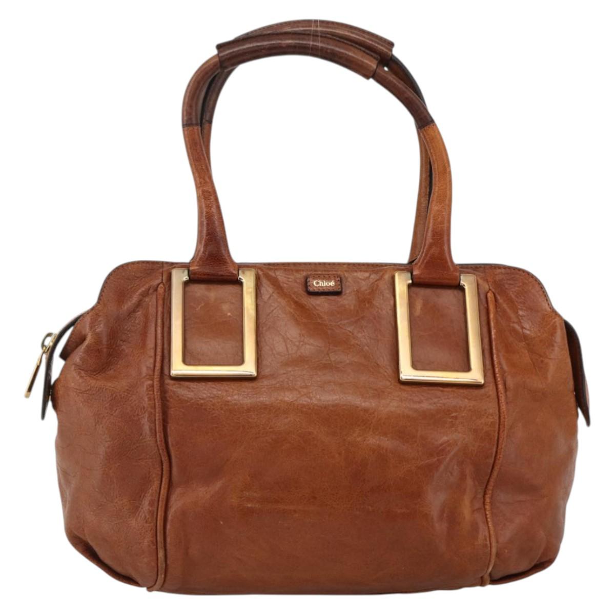 Chloe Etel Hand Bag Leather Brown Gold Auth 172853