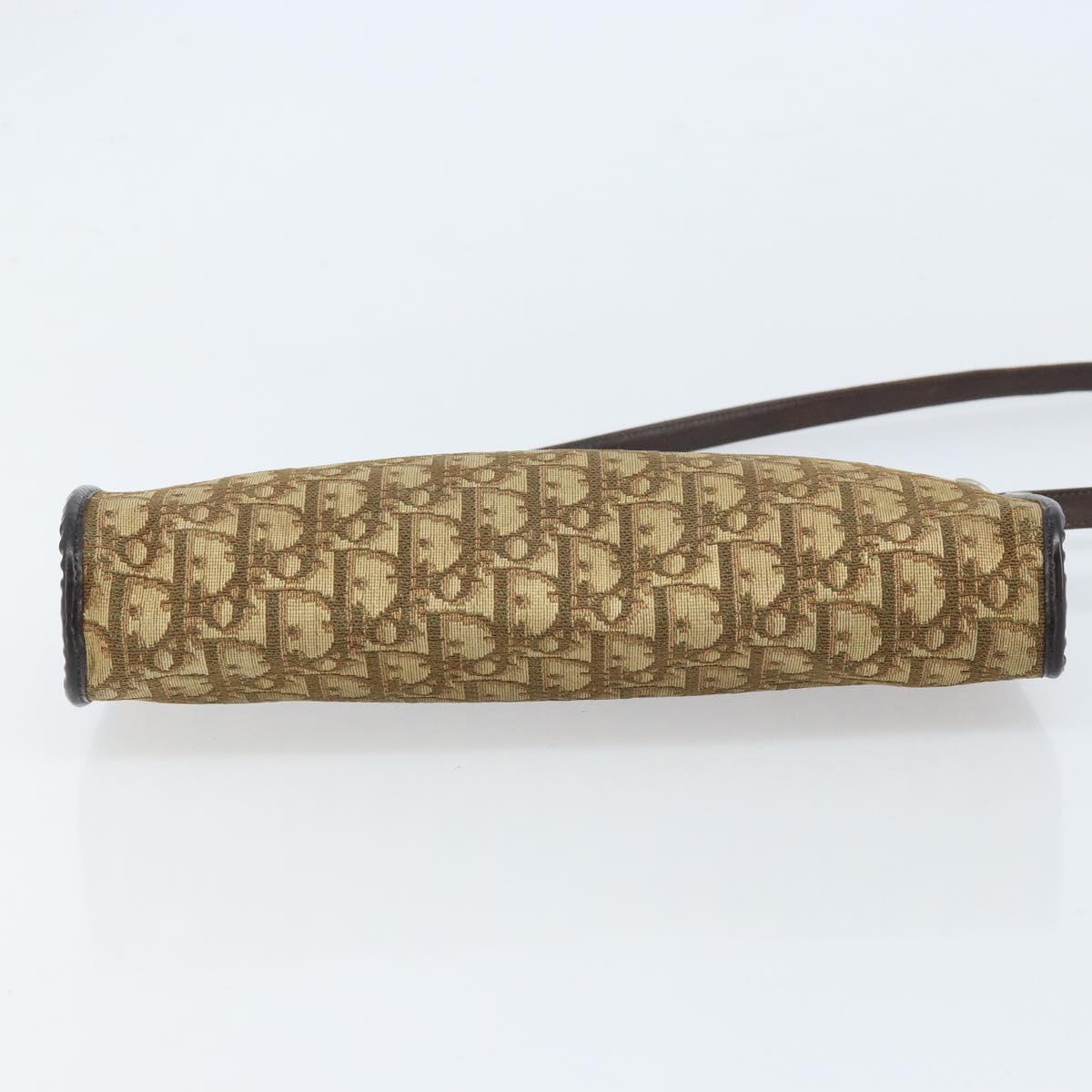 Christian Dior Trotter Canvas Shoulder Bag Brown Gold Auth 172857