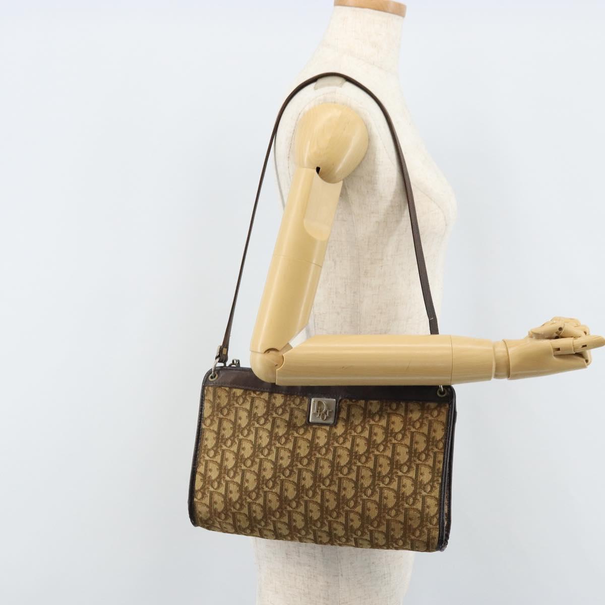 Christian Dior Trotter Canvas Shoulder Bag Brown Gold Auth 172857