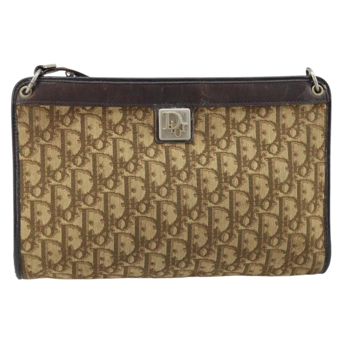 Christian Dior Trotter Canvas Shoulder Bag Brown Gold Auth 172857