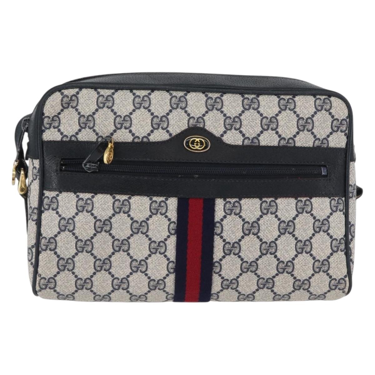 GUCCI GG Supreme Sherry Line Shoulder Bag PVC Navy Gold 001 4071 5 Auth 172858