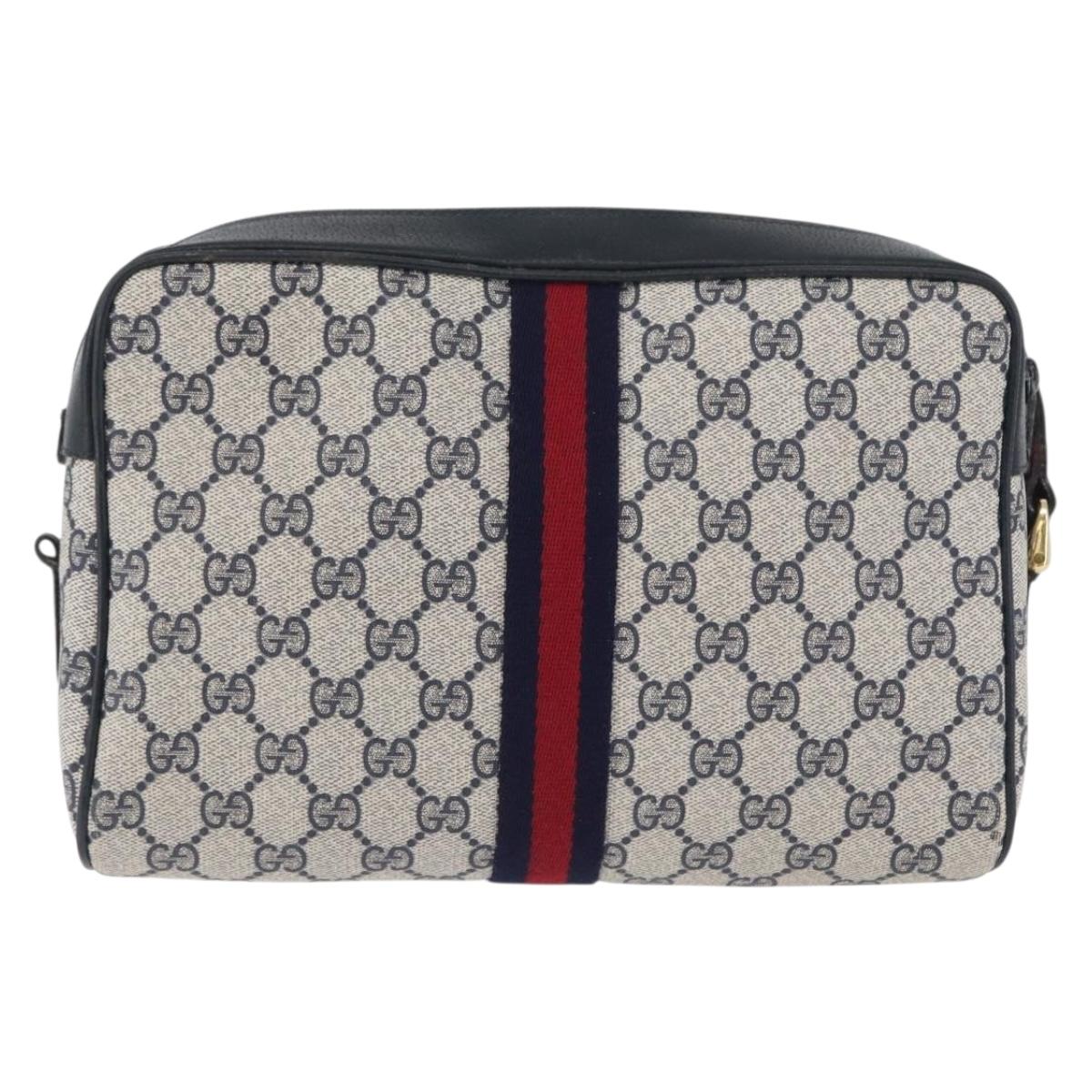 GUCCI GG Supreme Sherry Line Shoulder Bag PVC Navy Gold 001 4071 5 Auth 172858