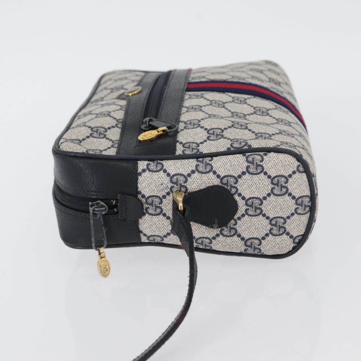 GUCCI GG Supreme Sherry Line Shoulder Bag PVC Navy Gold 001 4071 5 Auth 172858