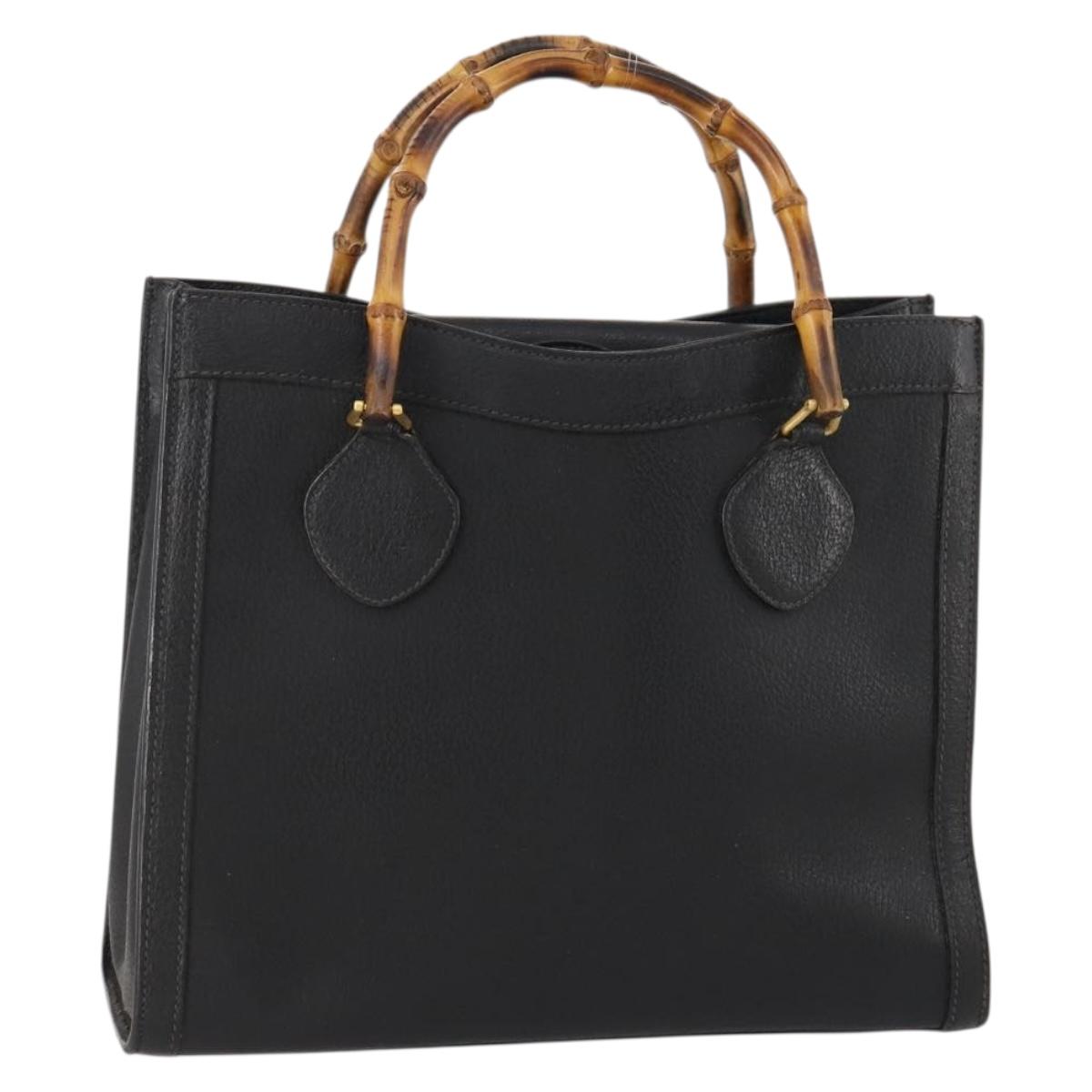GUCCI Bamboo Hand Bag Leather Black Gold 002 123 0260 Auth 172866