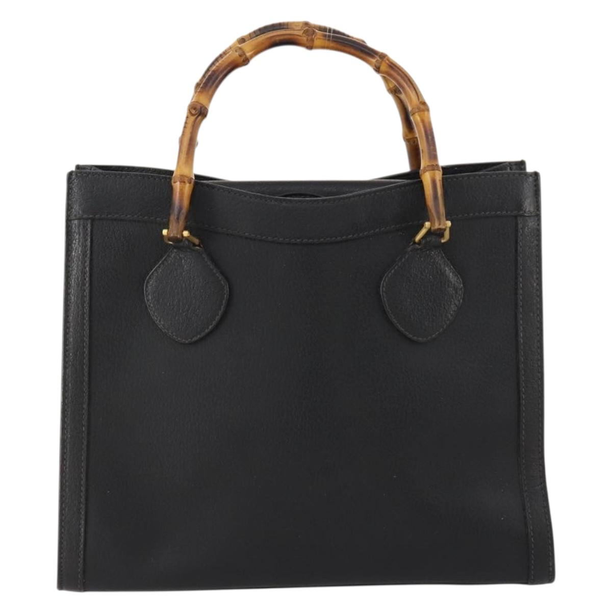 GUCCI Bamboo Hand Bag Leather Black Gold 002 123 0260 Auth 172866