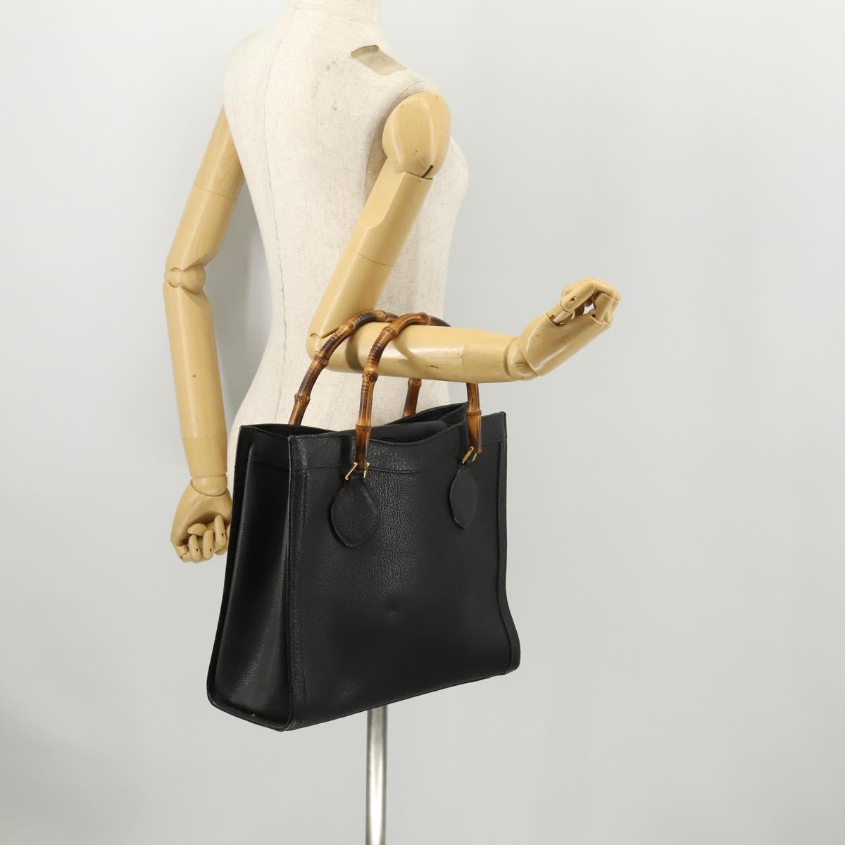 GUCCI Bamboo Hand Bag Leather Black Gold 002 123 0260 Auth 172866