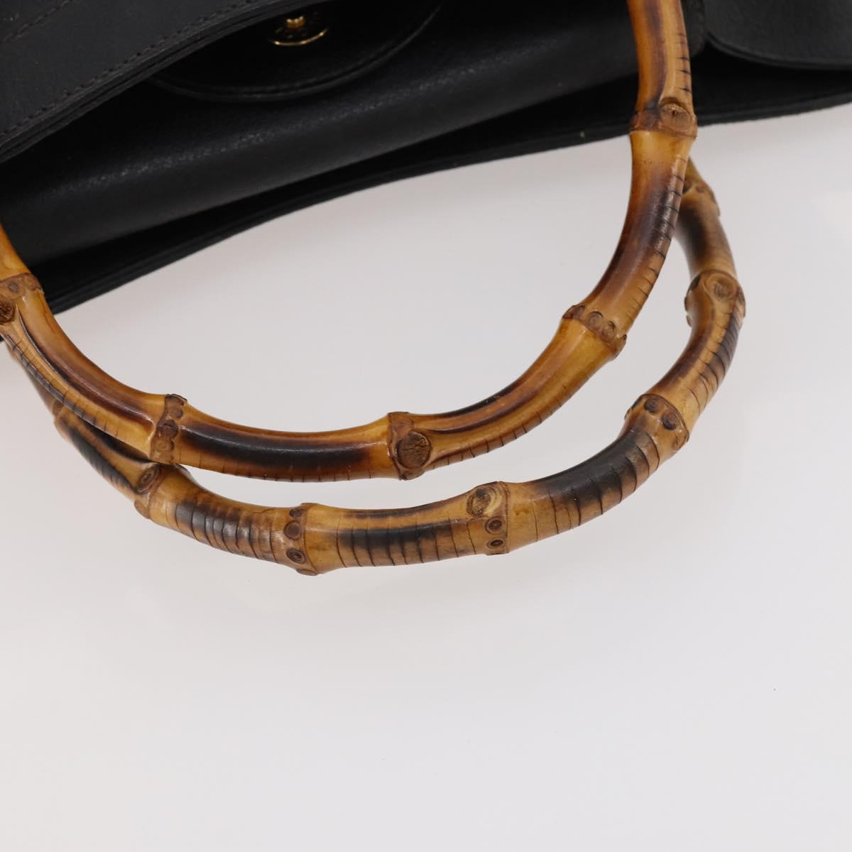 GUCCI Bamboo Hand Bag Leather Black Gold 002 123 0260 Auth 172866