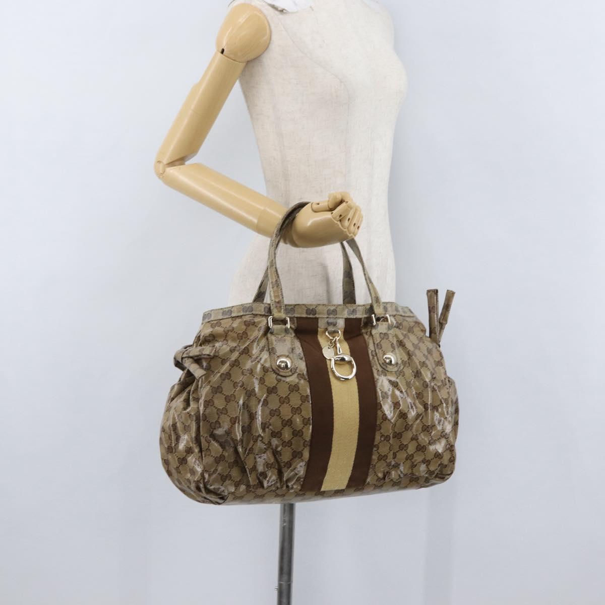 GUCCI GG Crystal Tote Bag Coated Canvas Beige Gold 211921 Auth 172867