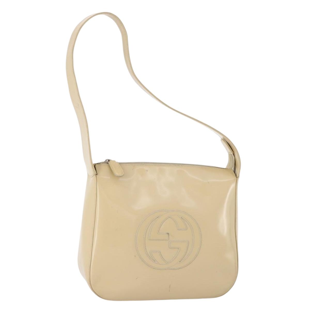 GUCCI Shoulder Bag Patent leather Beige Silver 001 2214 1703 Auth 172870