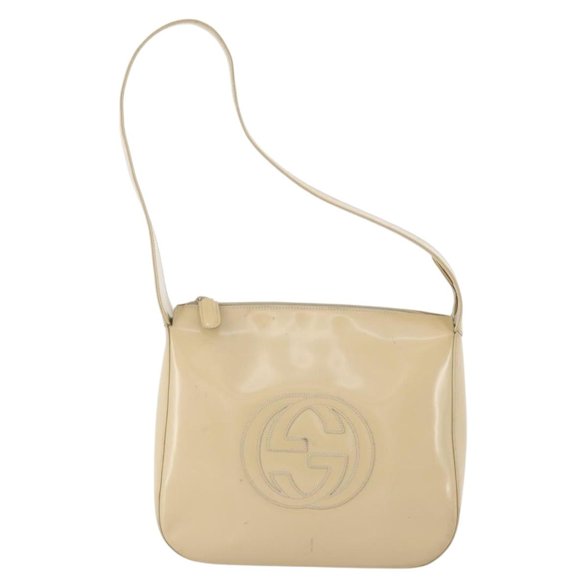 GUCCI Shoulder Bag Patent leather Beige Silver 001 2214 1703 Auth 172870