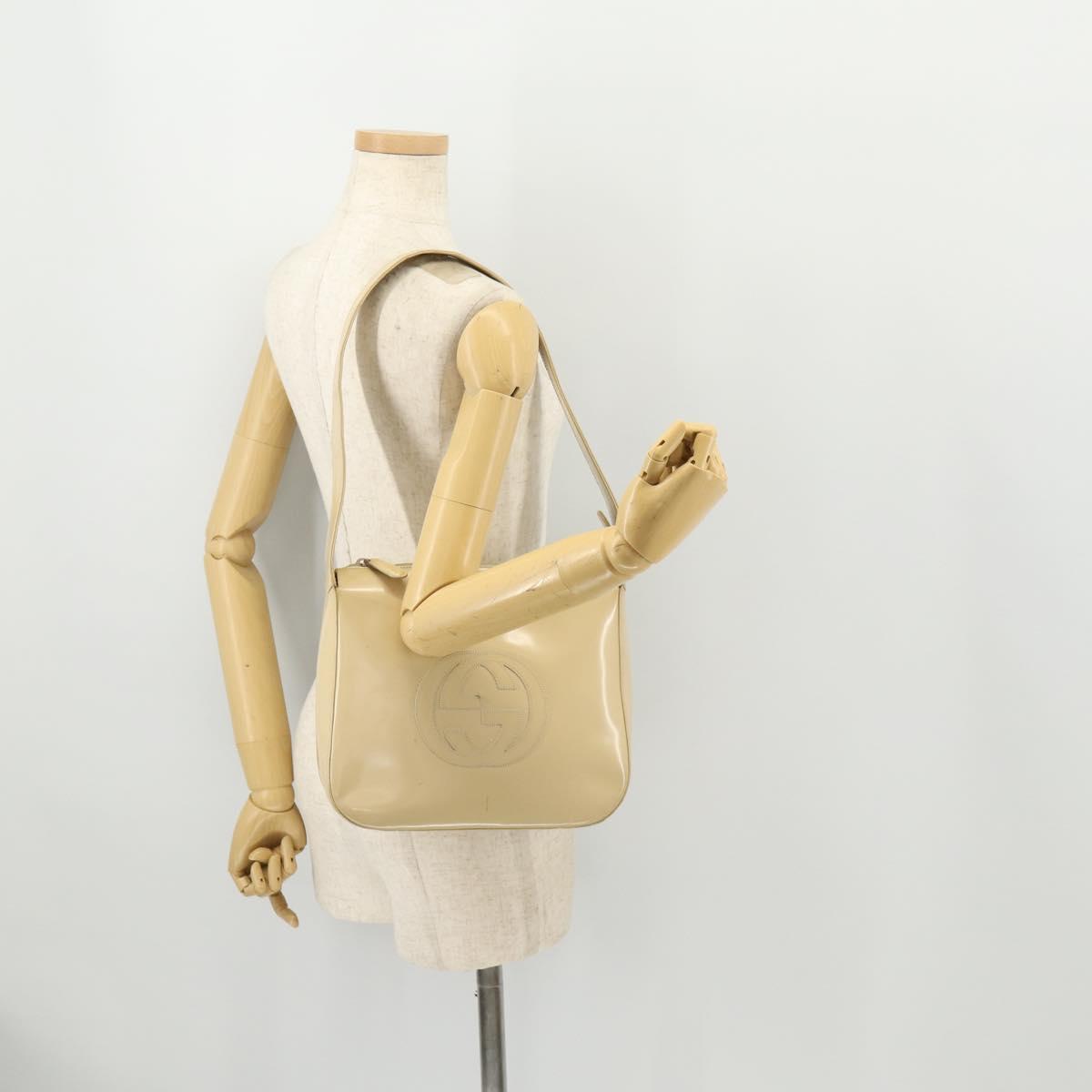 GUCCI Shoulder Bag Patent leather Beige Silver 001 2214 1703 Auth 172870