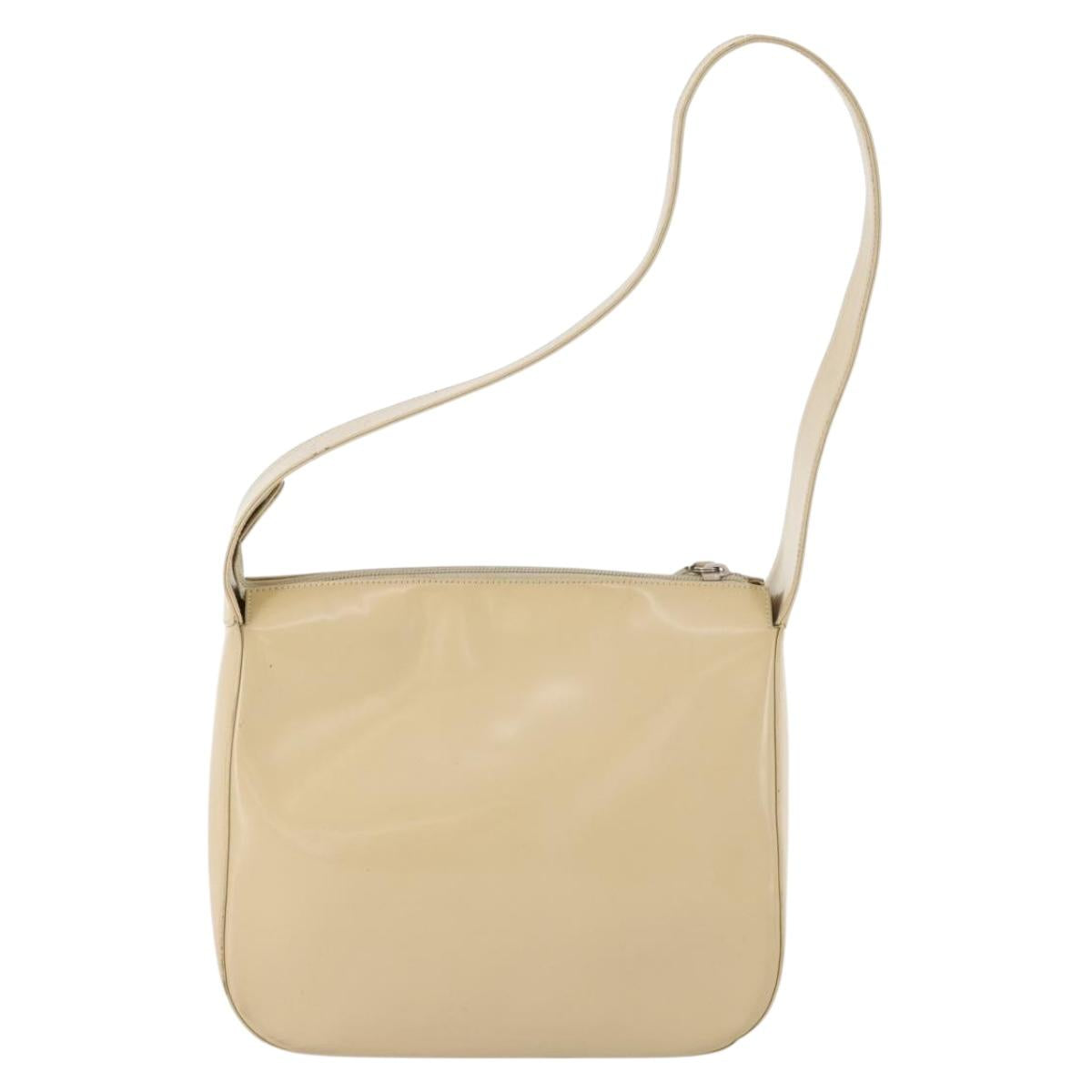 GUCCI Shoulder Bag Patent leather Beige Silver 001 2214 1703 Auth 172870
