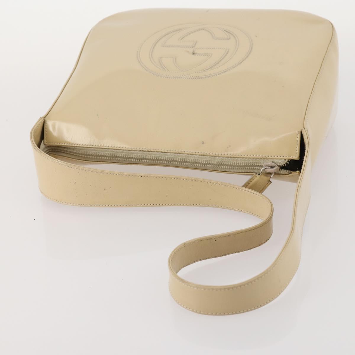 GUCCI Shoulder Bag Patent leather Beige Silver 001 2214 1703 Auth 172870