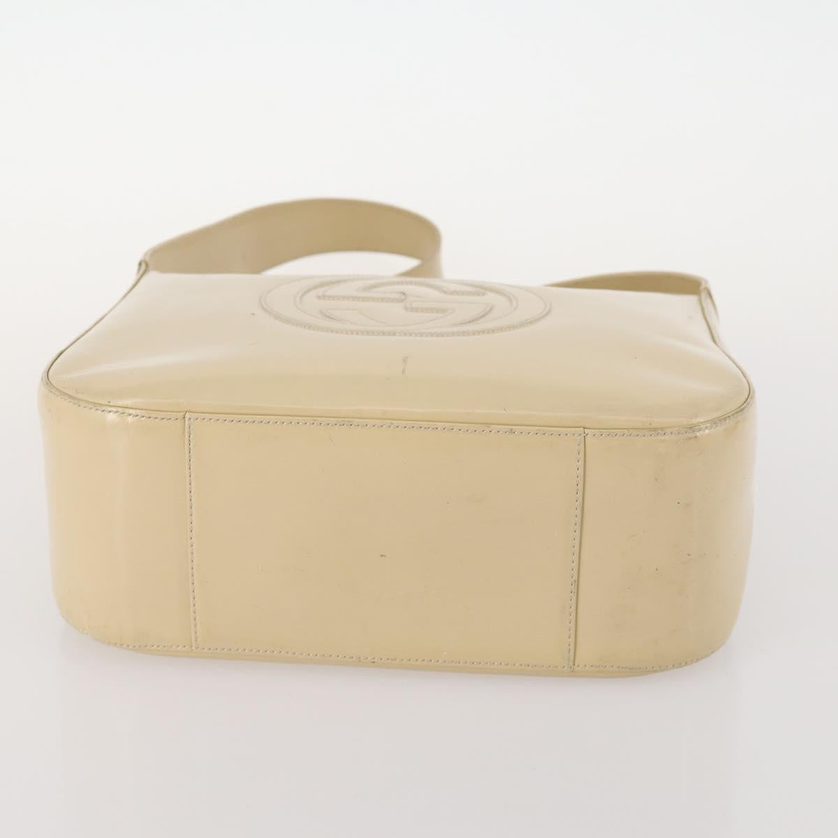 GUCCI Shoulder Bag Patent leather Beige Silver 001 2214 1703 Auth 172870