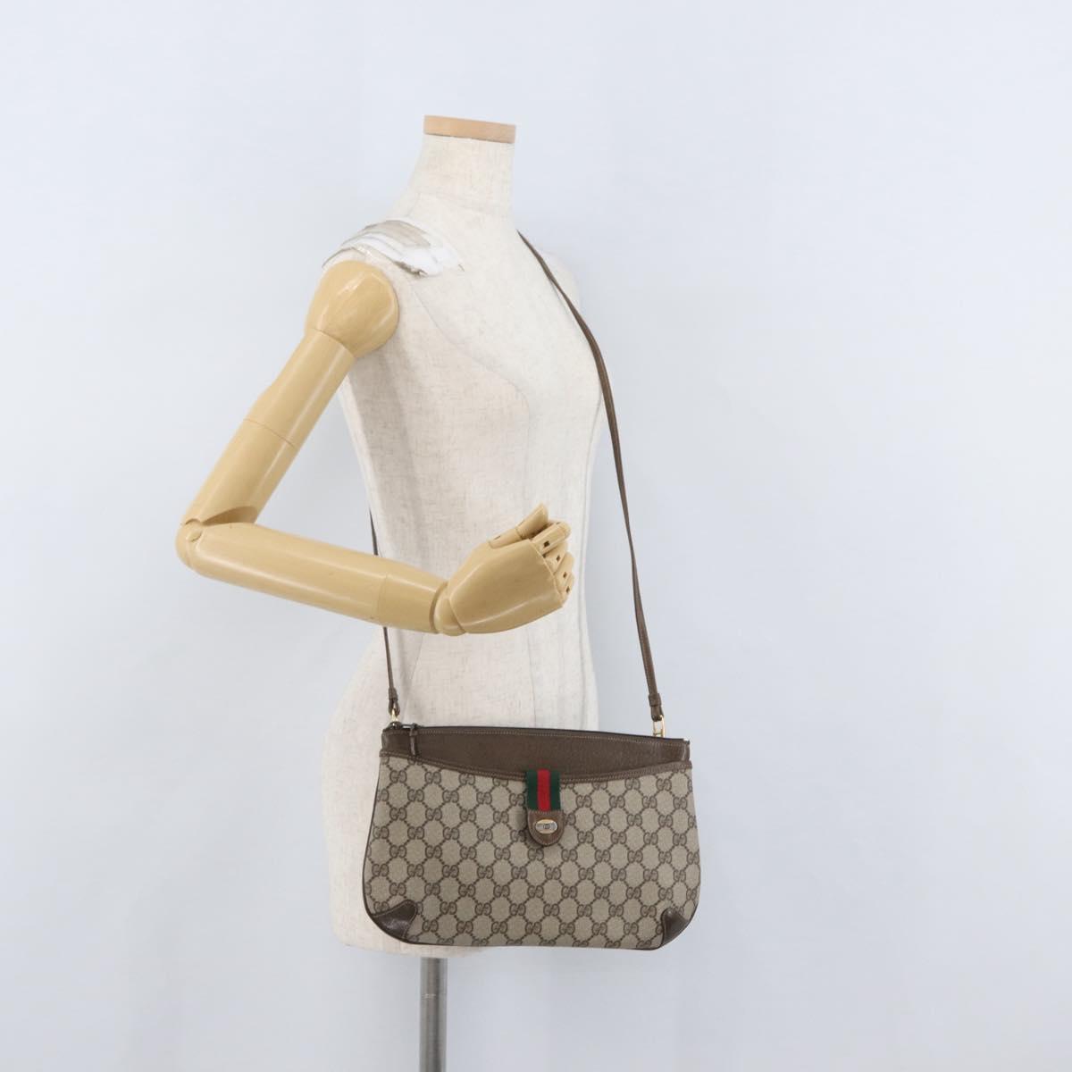 GUCCI GG Supreme Web Sherry Line Shoulder Bag PVC Beige 904 02 026 Auth 172873