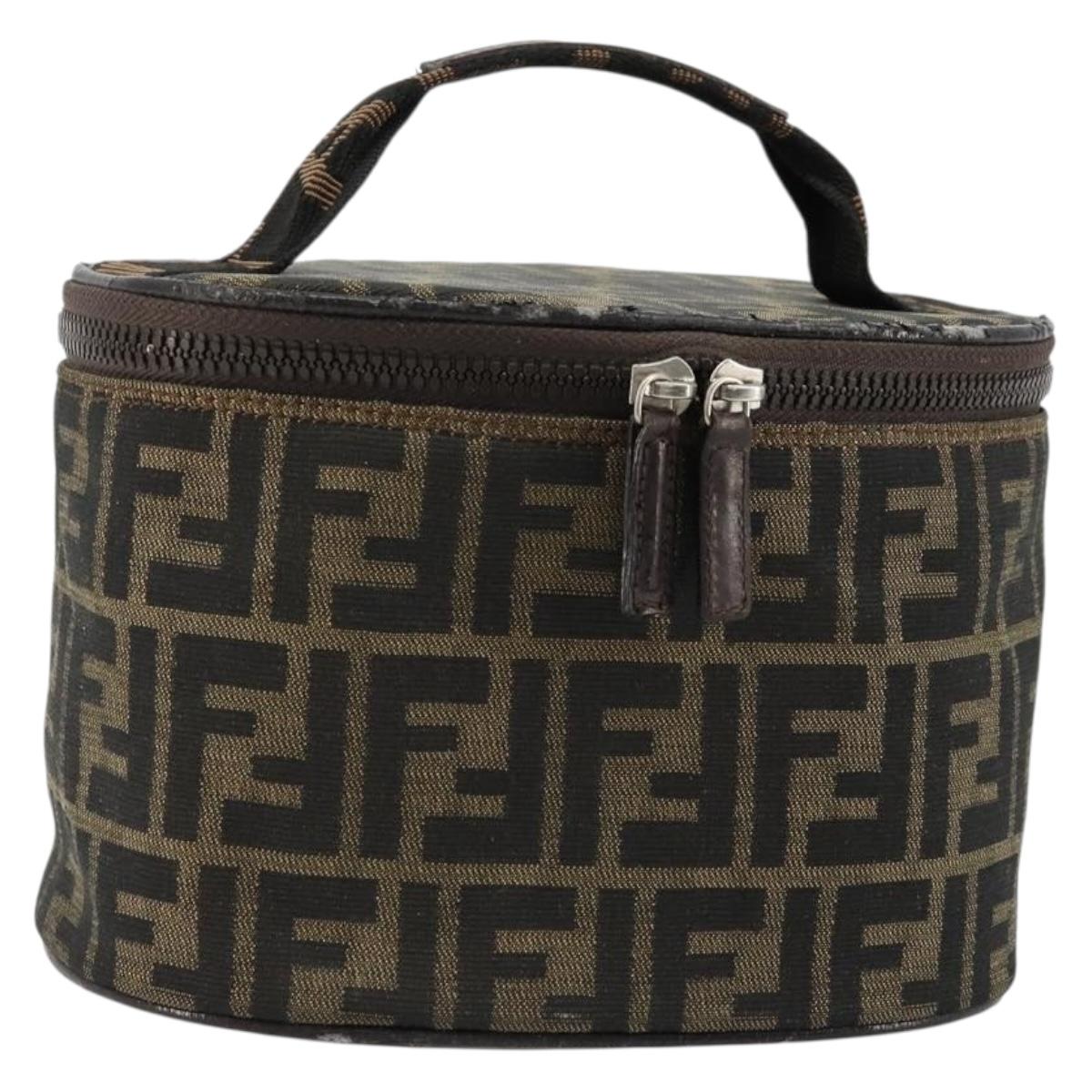 FENDI Zucca Canvas Vanity Hand Bag Black Brown Auth 172874