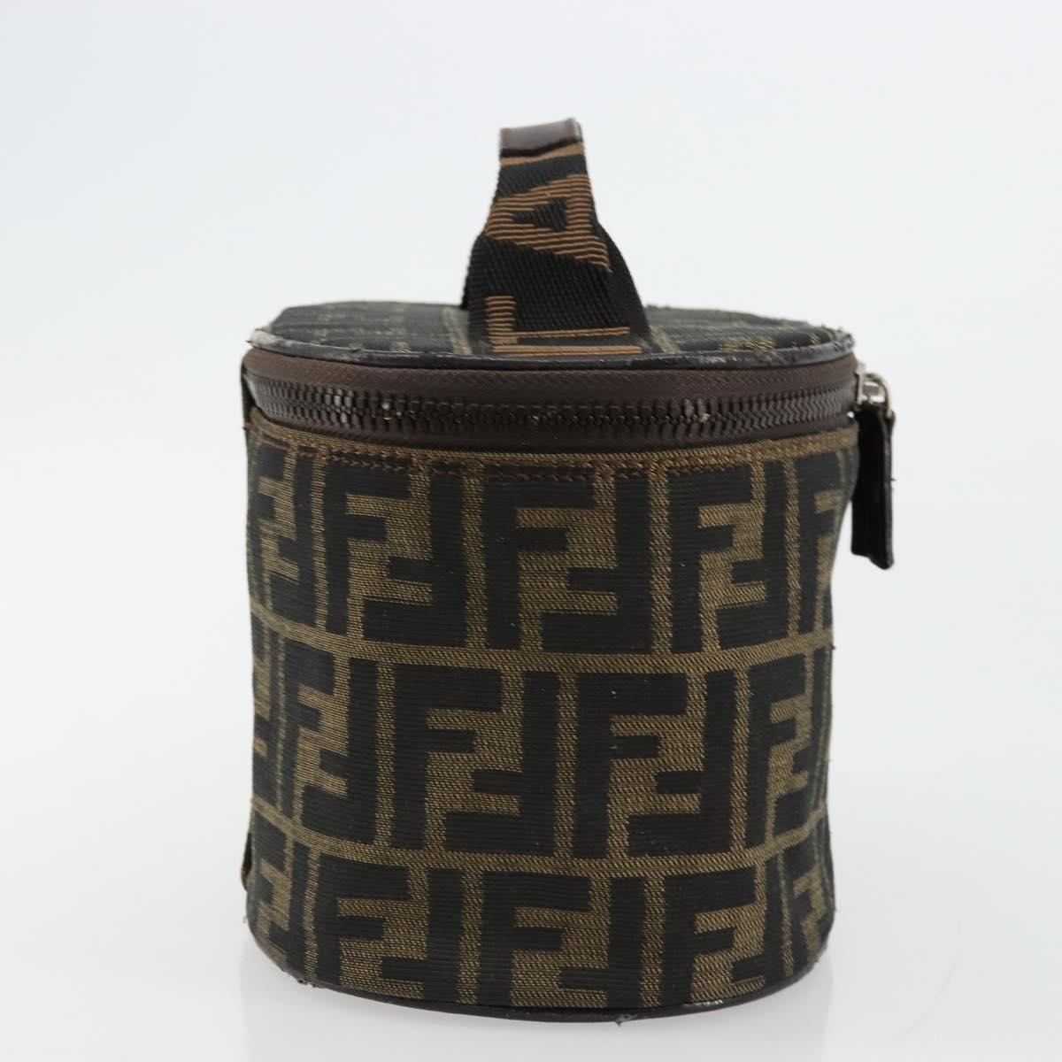 FENDI Zucca Canvas Vanity Hand Bag Black Brown Auth 172874