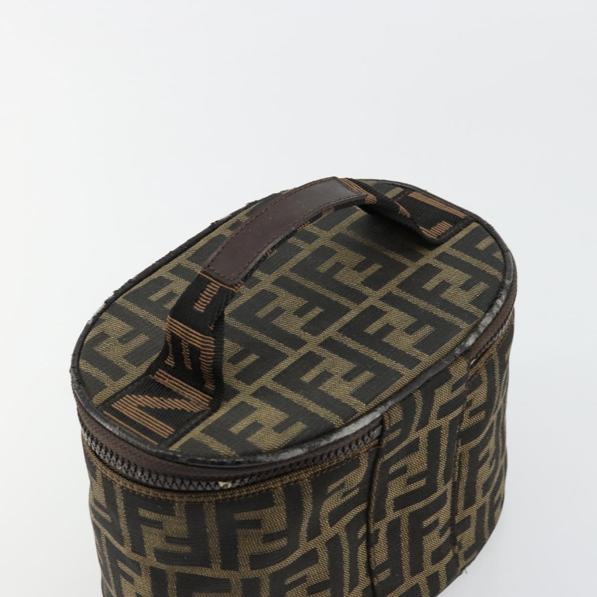 FENDI Zucca Canvas Vanity Hand Bag Black Brown Auth 172874