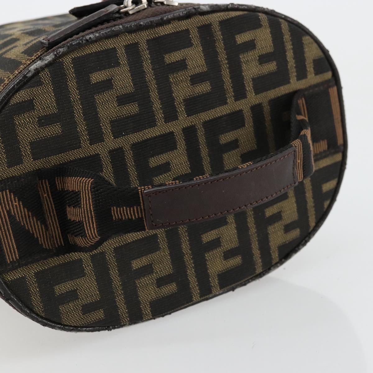 FENDI Zucca Canvas Vanity Hand Bag Black Brown Auth 172874