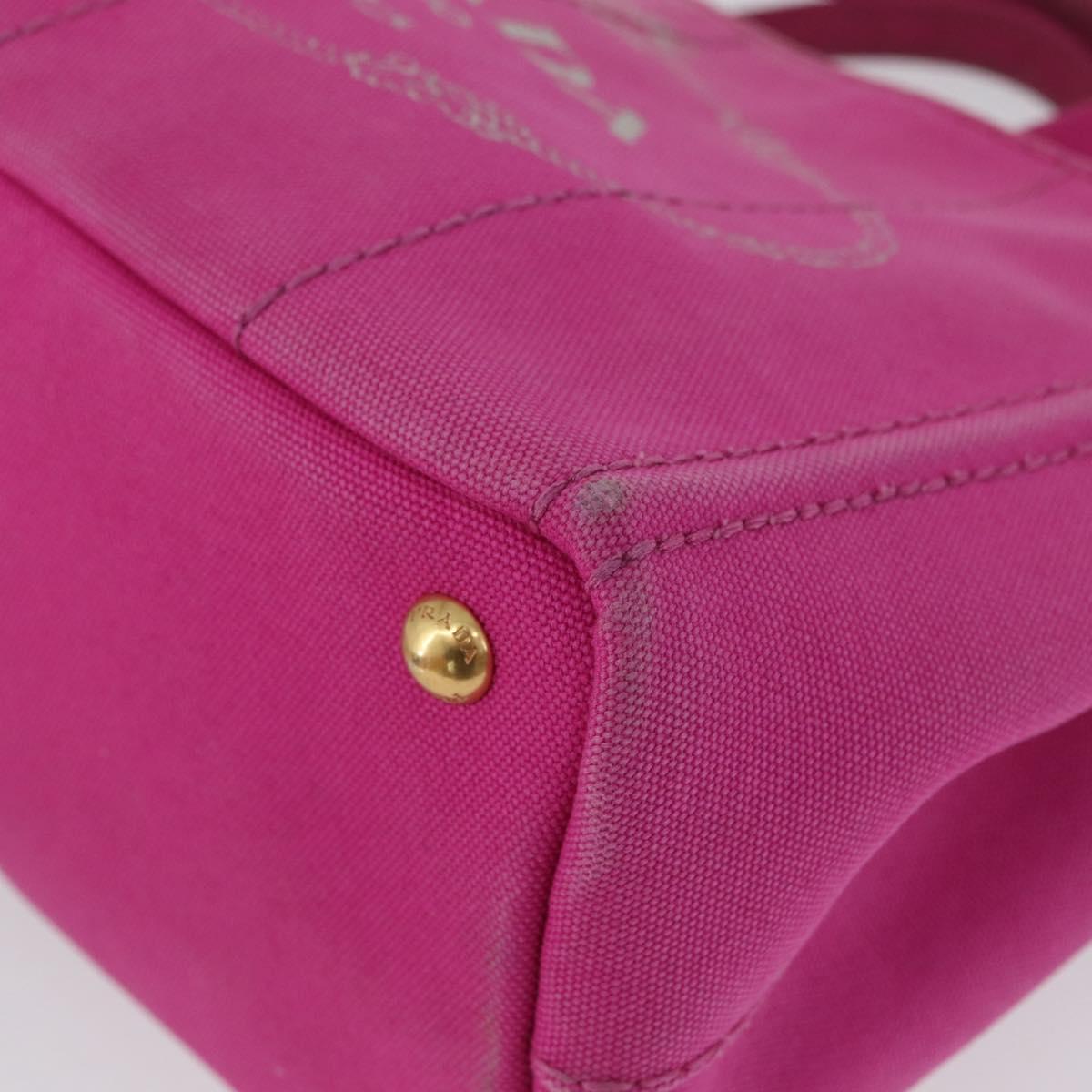 PRADA Canapa PM Hand Bag Canvas Pink Gold Auth 172879