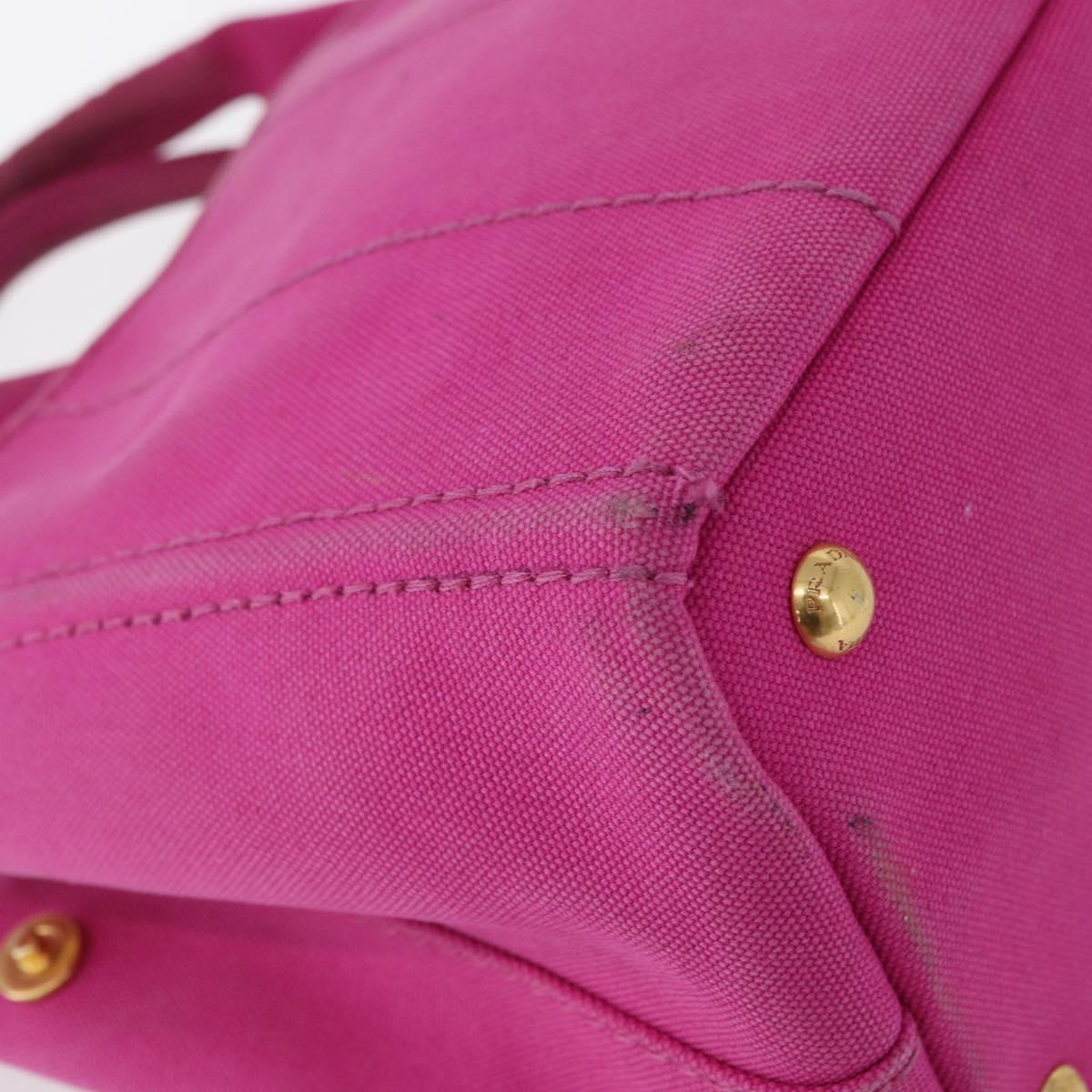 PRADA Canapa PM Hand Bag Canvas Pink Gold Auth 172879