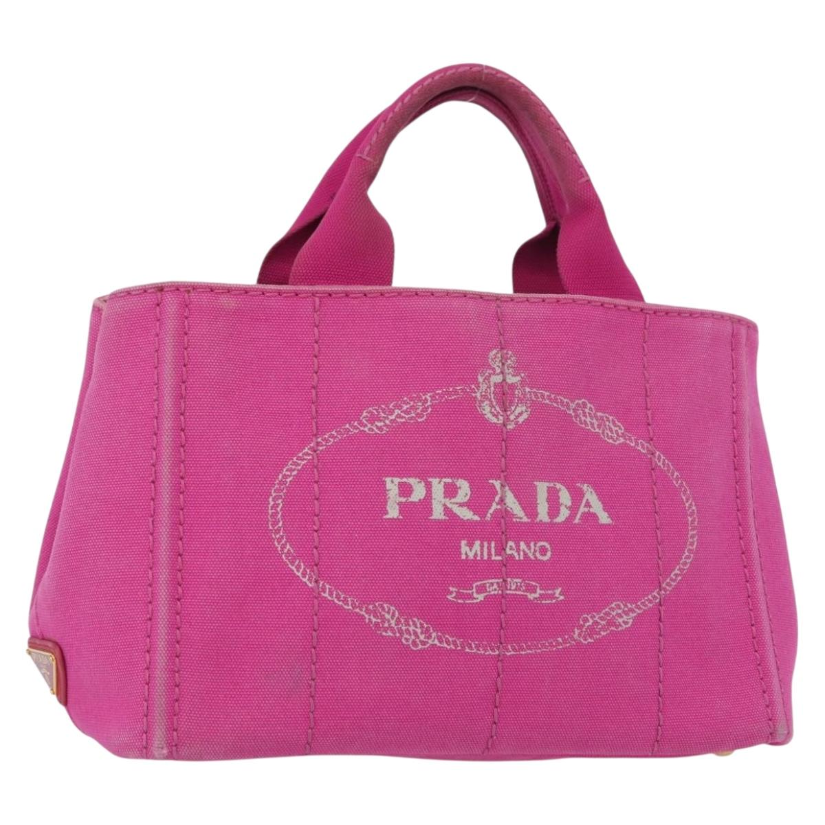 PRADA Canapa PM Hand Bag Canvas Pink Gold Auth 172879
