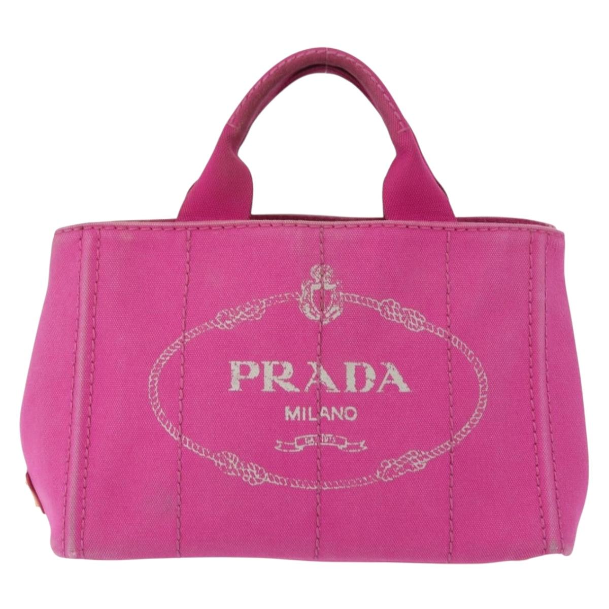 PRADA Canapa PM Hand Bag Canvas Pink Gold Auth 172879