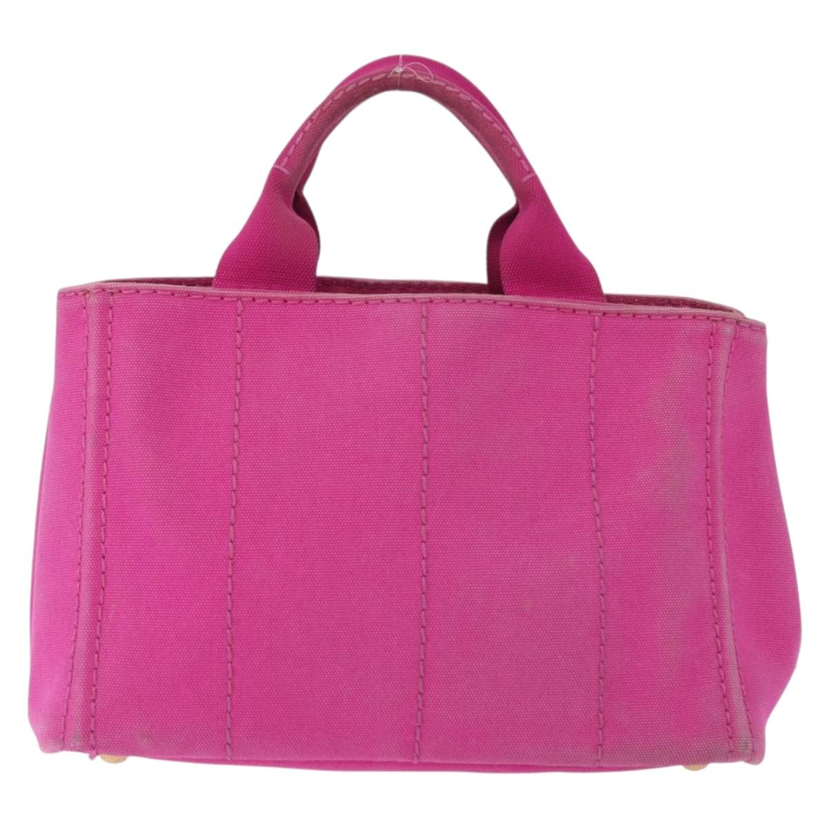 PRADA Canapa PM Hand Bag Canvas Pink Gold Auth 172879