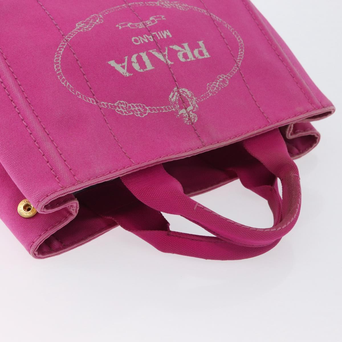PRADA Canapa PM Hand Bag Canvas Pink Gold Auth 172879