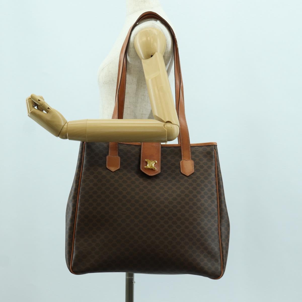 CELINE Macadam Canvas Tote Bag PVC Leather Brown Gold Auth 172882V