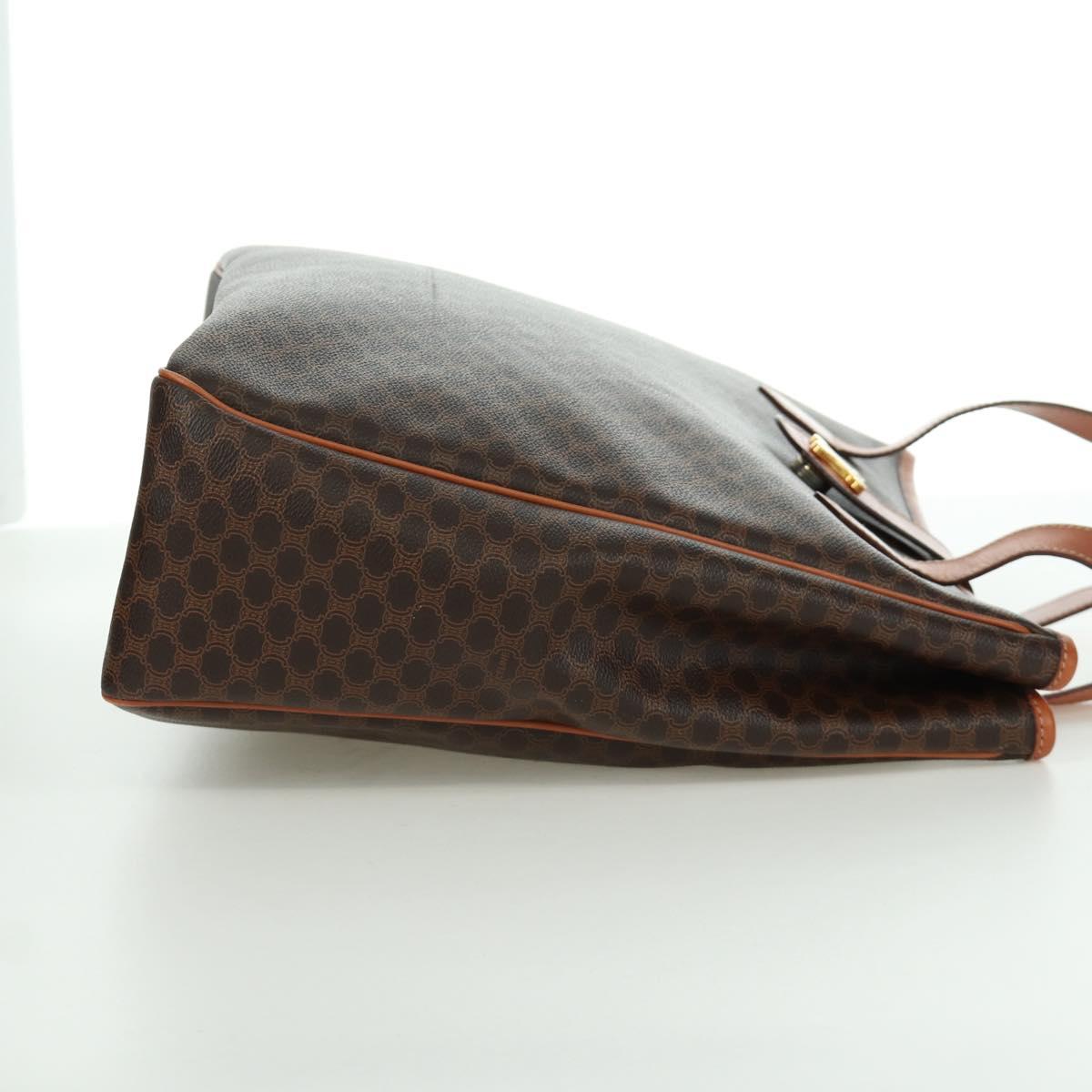 CELINE Macadam Canvas Tote Bag PVC Leather Brown Gold Auth 172882V